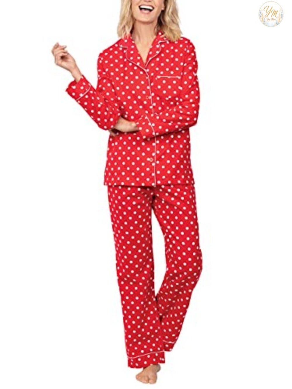 Flannel Pajama Set Women Long Sleeve Button Front Two-Piece